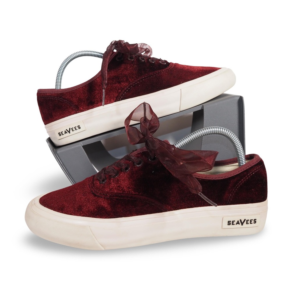 SeaVees J.Crew Legend Women's 7 Burgundy Velvet Ribbon Lace Coquette Sneakers